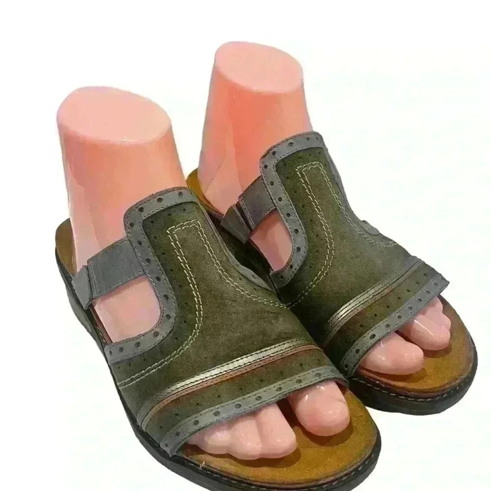 Naot Nifty Women’s Oily Olive/Vintage Smoke/Latte Brown Leather Sandals 41 / 10